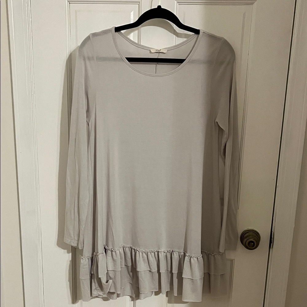 Easel Light Gray Tunic with Ruffle Detail